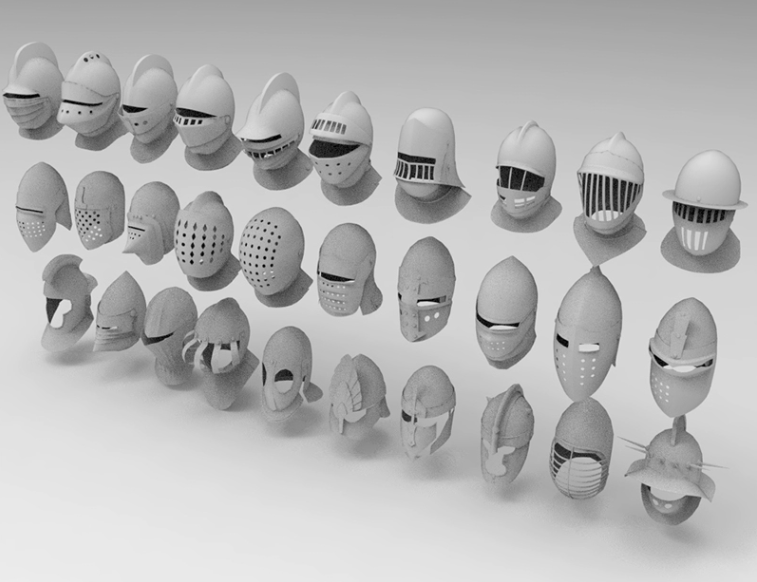 C4D FBX STL OBJ Blender Maya中世纪欧洲骑士盔甲头盔三维3D模型-cg男孩