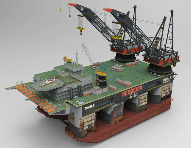 C4D FBX STL OBJ海上作业平台大型起吊机直升飞机安全艇机械模型-cg男孩