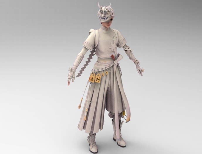 C4D日式风格男性FBX游戏人物角色STL古风服饰OBJ三维模型Blender