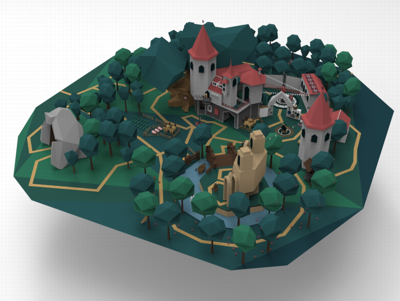 C4D卡通低多边形FBX中世纪场景STL城堡OBJ教堂树木森林模型3D素材-cg男孩