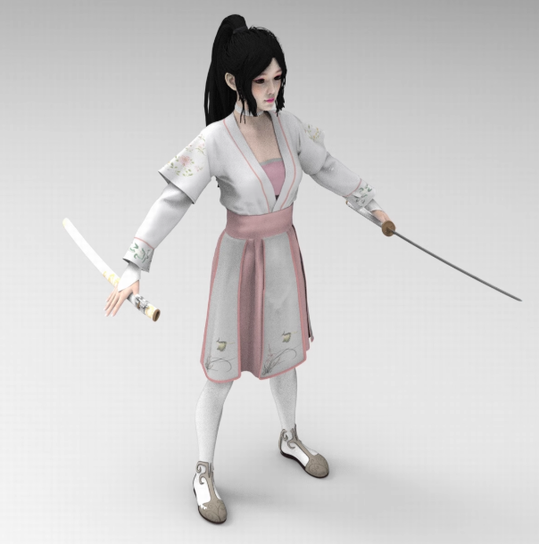 C4D古风服饰女性FBX武侠场景角色STL带骨骼3D人物OBJ素材Blender
