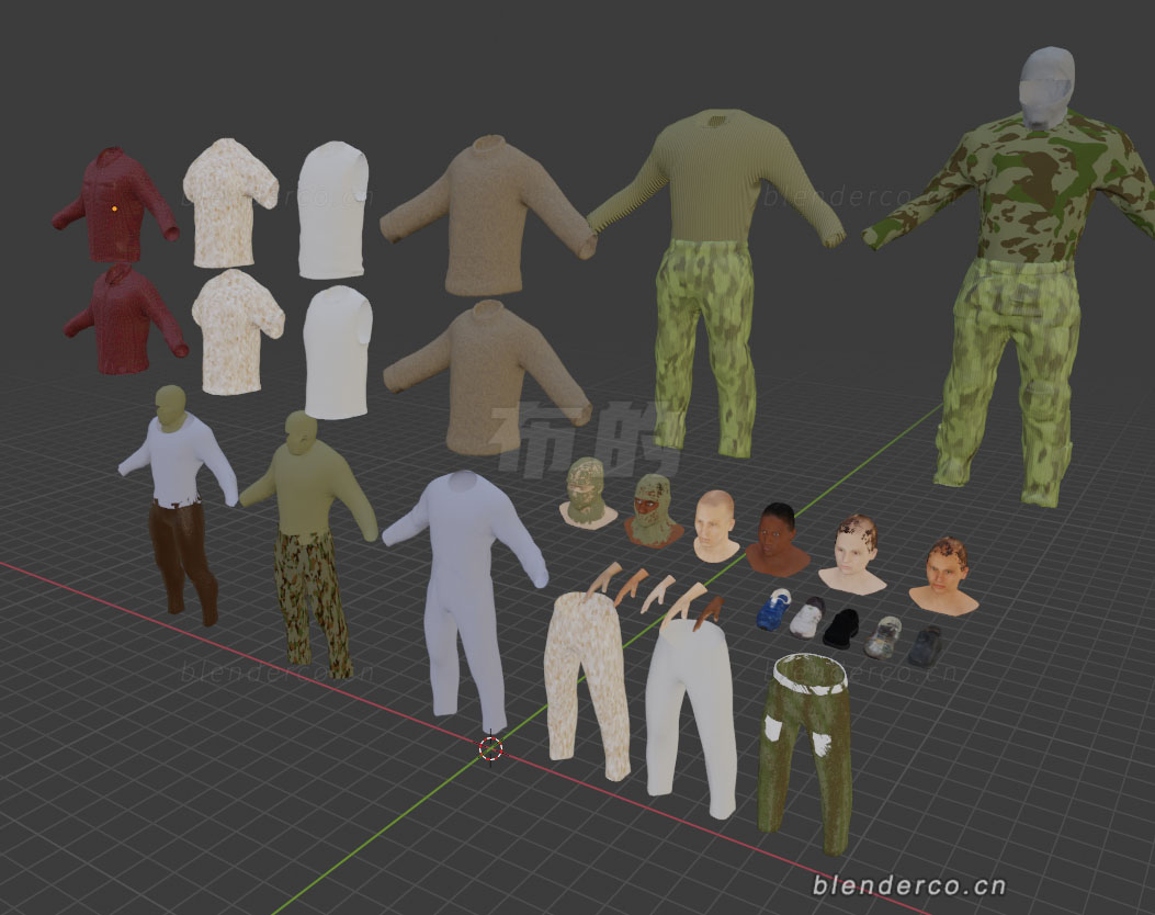 blender军旅服装衣服裤子鞋模型-群友分享-作者不清，知道的留言