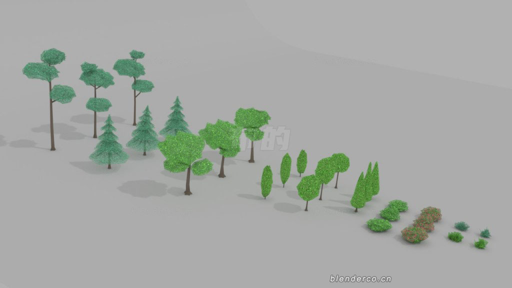 blender卡通9款植物树木大树模型blender布的