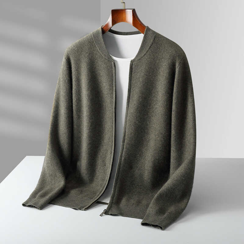 New Autumn and Winter 100% Pure Wool Baseball Collar Thickened Sweater Jacket Men's Cashmere Knitted Base Casual Jacket