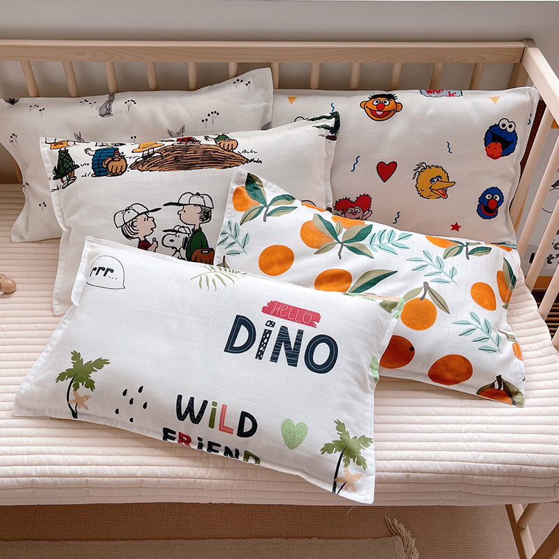 New cotton double-layer gauze cartoon children's pillowcase pure cotton breathable sweat-absorbing soft pillowcase for infants and young children