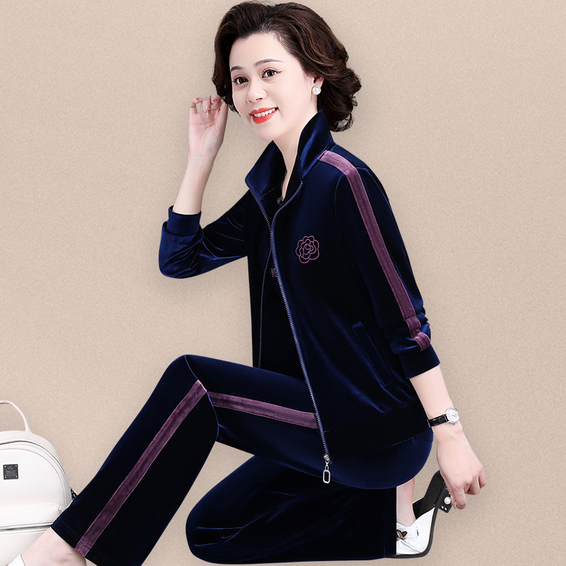 Mom's Spring Velvet Suit 2026 New Stylish Middle-Aged and Elderly Casual Sportswear Women's Spring and Autumn Fashion Jacket