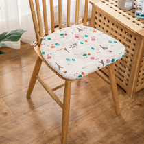 Thickened oval chair pad Non-slip cotton hemp seat cushion Dining chair pad Office horseshoe-shaped household chair pad Floral strap