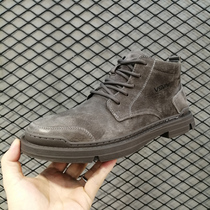Mens cowhide new medium and high-top casual mens shoes trendy shoes soft-soled lace-up high-top Martin boots mens shoes trendy shoes