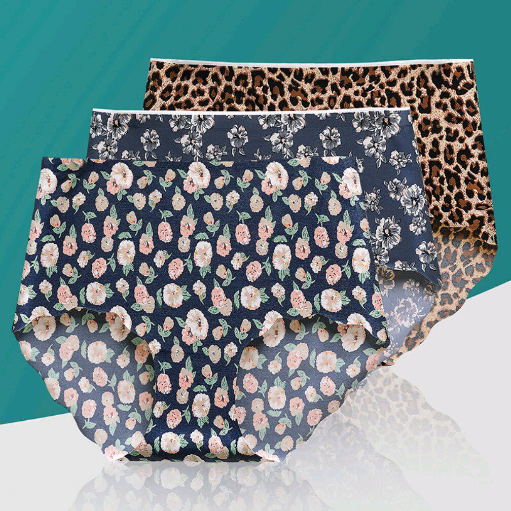 High-waisted underwear women's ice silk printing seamless belly-shrinking hip-lifting pure cotton crotch summer thin section breathable ladies triangle shorts