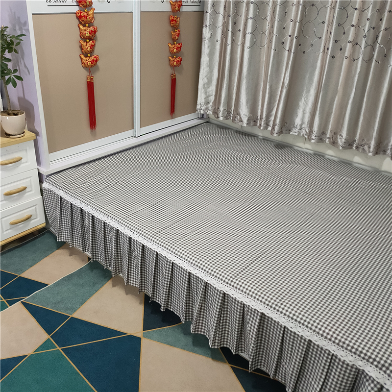 Pure gray small grid 100% cotton twill A class thickened fabric tatami bed sheet big kang single custom-made four-piece set