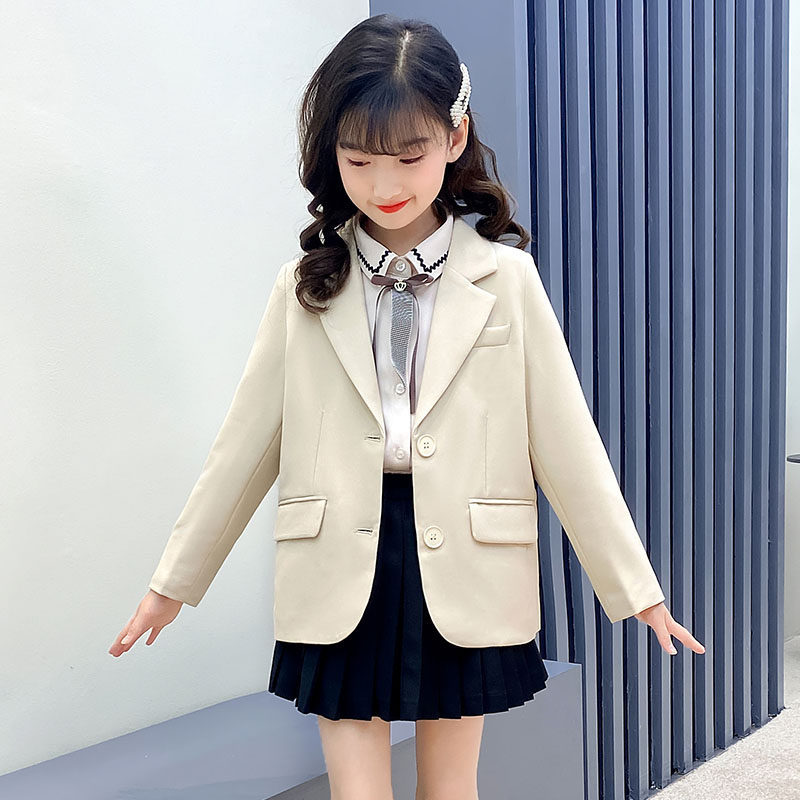 Girl Suits Suit Jacket Jacket Spring Autumn Children Small West Suit CUHK Children's Tennis Red Overbearing Girl Three Sets Host