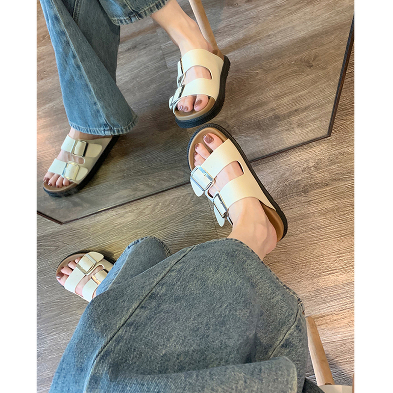 [Limited Time 89] Genuine Leather Thick-Soled Birkenstock Shoes for Women, Summer Outdoor Slippers, Large Size Birkenstock Shoes, Women's One-Strap Sandals