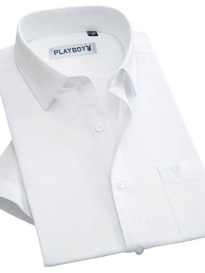 花花公子男士短袖夏季薄款白衬衫修身型商务正装职业上班工装衬衣