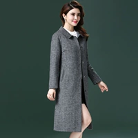 Áo khoác len hai mặt nữ dài 2018 thu đông mặc áo len mới houndstooth phổ biến áo khoác len gió Hepburn mẫu áo khoác đẹp