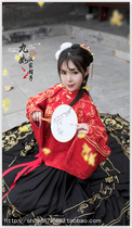 (Nine Rui Hanfu) Original Embroidery Shoulder Embroidered Crane Collar Short Coat-Ruihe Xianfeng Horse Skirt
