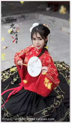 (Jiuru Hanfu)Original embroidery shoulder embroidery Ming Xianhe stand-up collar short coat-Ruihe Xian Luanfeng horse face skirt