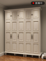 American wardrobe Bedroom white 2-door wardrobe Solid wood European-style integral four-door large wardrobe Childrens cabinet locker