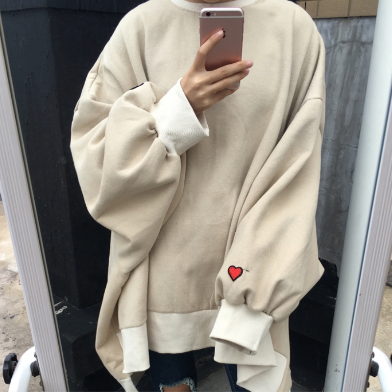 Áo khoác oversize nữ nữ bf gió dài phần cộng với nhung lỏng chất béo MM áo len không đều siêu lửa áo jacket nữ