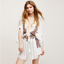 French original single kimono style Blue lace blouse Beach skirt Dress Sunscreen blouse Bikini Blouse