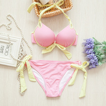 European and American new black small breasts gather bikini sexy three-point net red swimsuit big chest hot spring womens swimwear