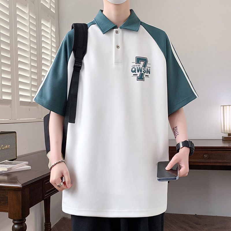 American Polo Shirt Short-Sleeved Men's Summer Raglan Sleeve Loose T-Shirt Half-Sleeved Male Teenager Student Lapel T-Shirt T-Shirt