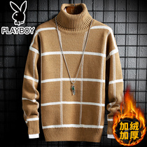  Playboy winter mens turtleneck sweater loose plus velvet thickened bottoming shirt mens autumn and winter trend knitted sweater