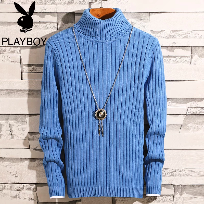2018 mùa thu mới playboy áo len cao cổ nam Hàn Quốc áo len trắng áo len cotton đáy áo gile len nam