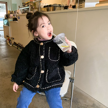Girls small fragrant wind jacket Winter Korean version Children female baby black lamb wool laminated cotton thickened warm cotton clothes foreign air