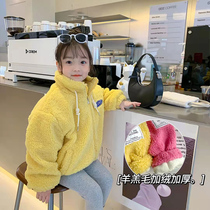 Girl Embroidered Applid Sheep Lamb Fur Garnter Coat 21 Winter Korean version immediately Loose Giant warm and thickened Methosuit foreign air