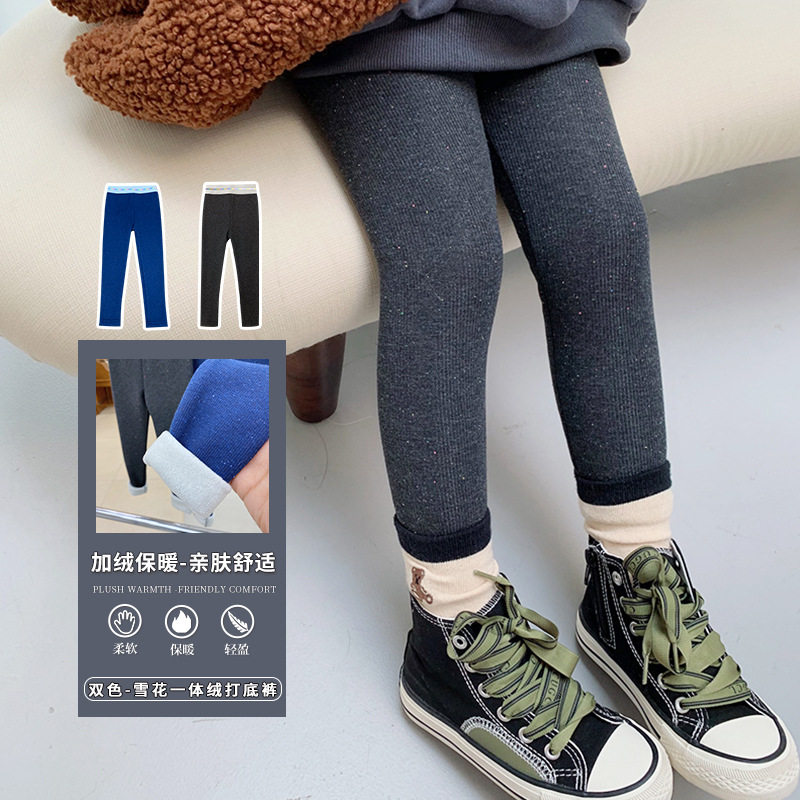 Girls fleece outerwear leggings children's baby girl warm solid color slim snow flake all-match trousers trendy