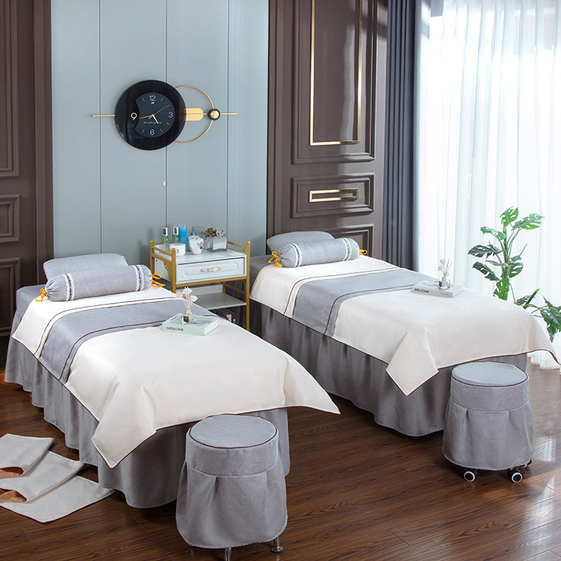 Eurostyle Upscale Beauty Bed Cover Four Pieces Of Pure Cotton Linen Beauty Yard Massage Physiotherapy Bed Linen Open Season Universal Grey
