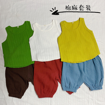 Boy boy dress cotton twist vest suit female baby summer fit two sets infant child new summer sleeveless shorts