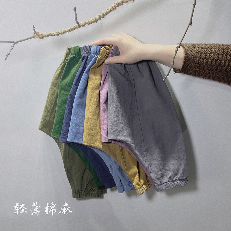 Children cotton linen mosquito repellent boy clothes girl 2021 Summer new 90% long pants slim fit large PP pants pure cotton