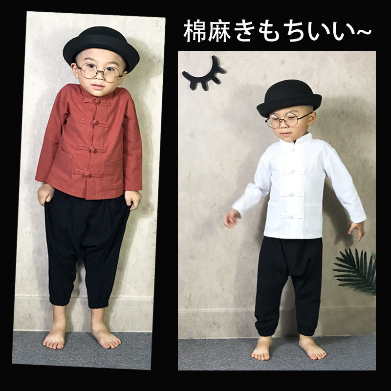 Boy Linen Child Spring Autumn Clothing Clothes 1-2-3 Year Old 4-5 Baby Cotton Linen Jacket Shirts Shirt Hanfu Tide