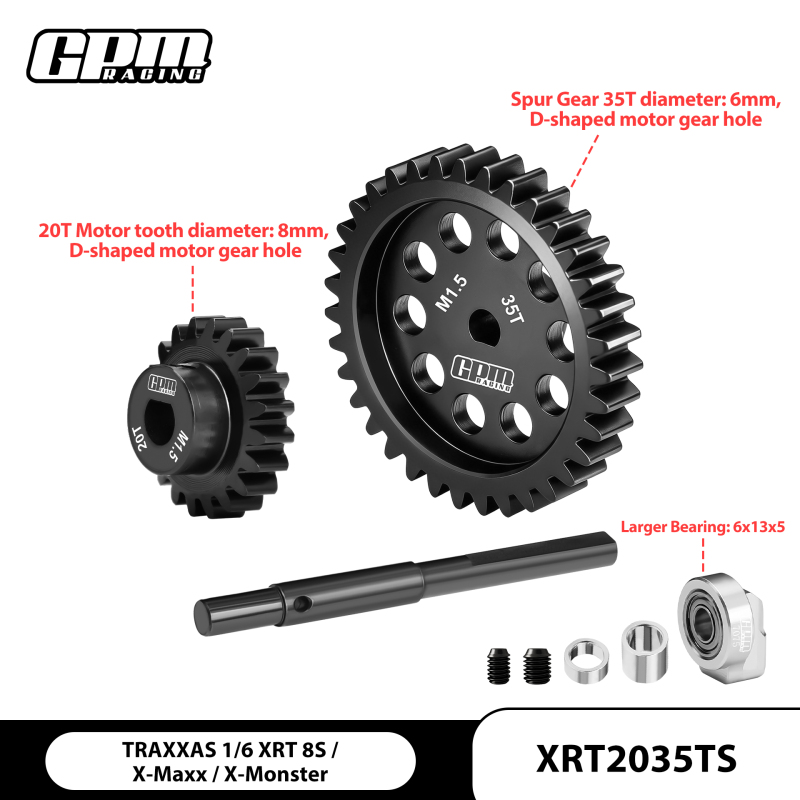 Traxxas Big X 6S/8S Xrt Chrome Steel Large Gear 35T/Motor Gear 20t M1.5 Mod Increased Bearing Size