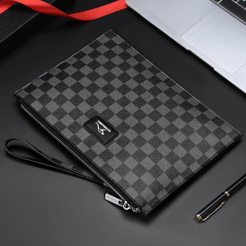 Baodi Kangaroo Men's Clutch Bag Leather Texture Casual Plaid Business Handbag Internet Celebrity Wrist Bag Clip Bag