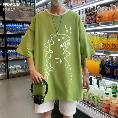 Graffiti Dinosaur Short Sleeve T-shirt Men Summer Loose Fat Students Half Sleeve oversize Trend Hip Hop Clothes ins
