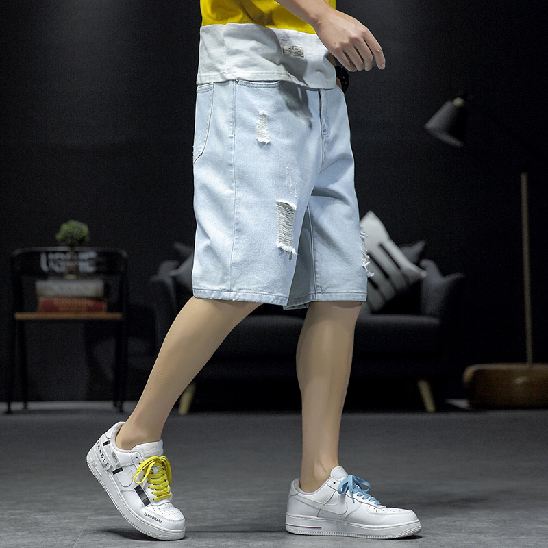 xu hướng 2020 mùa hè quần quần short denim mới triều thương hiệu kích thước lớn lỗ lỏng thường năm điểm của người đàn ông ăn xin quần.