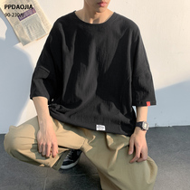 Summer port wind ins label linen short-sleeved t-shirt men loose student simple half-sleeve handsome trend versatile clothes