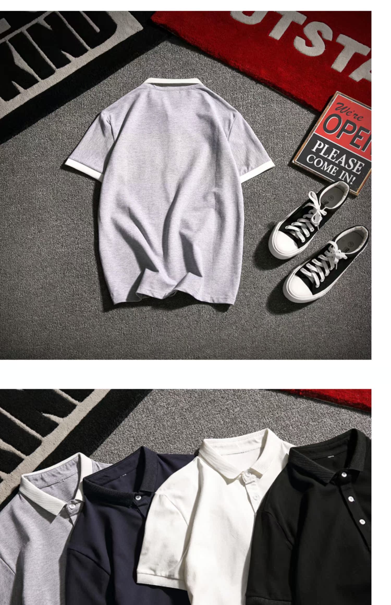 Mùa hè phong cách Harajuku áo sơ mi polo áo sơ mi nam tay ngắn rộng kích thước Slim Áo thun màu hoang dã xu hướng quần áo nam - Polo áo thun nam có cổ lacoste