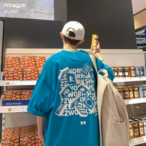 Summer port wind ins back printing short-sleeved t-shirt men loose hip-hop simple couple half-sleeve trend clothes men