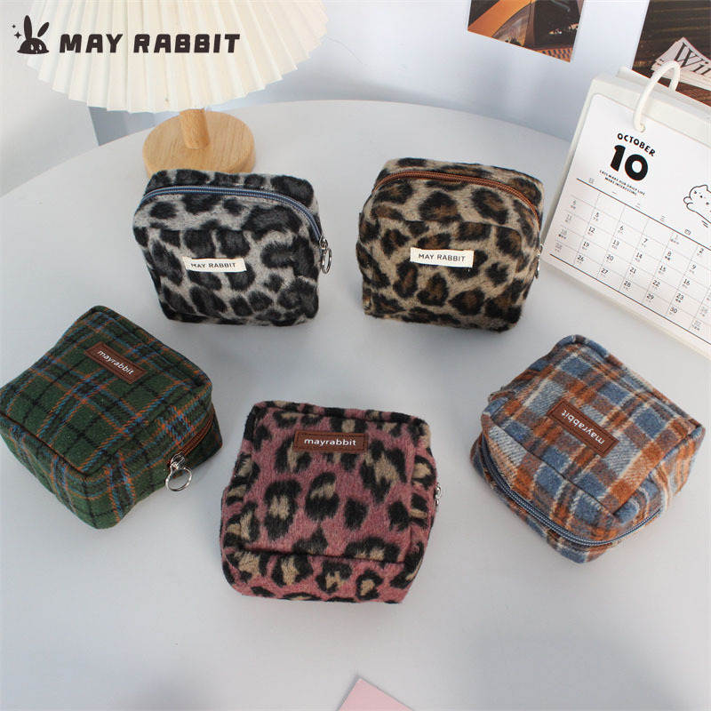 Mayrabbit New Korean Style Leopard Print Small Square Bag Retro Plaid Cosmetic Bag Women's Clutch Bag Lipstick Storage Bag Mayrabbit New Korean Style Leopard Print Small Square Bag Retro Plaid Cosmetic Bag Women's Clutch Bag Lipstick Storage Bag