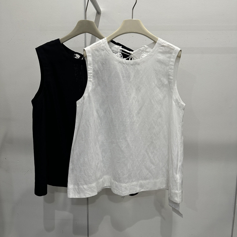 Minimalist Linen Sleeveless Shirt Vest for Women 2026 Summer New Korean Style Back Hollow-Out Tie Versatile Age-Reducing Top