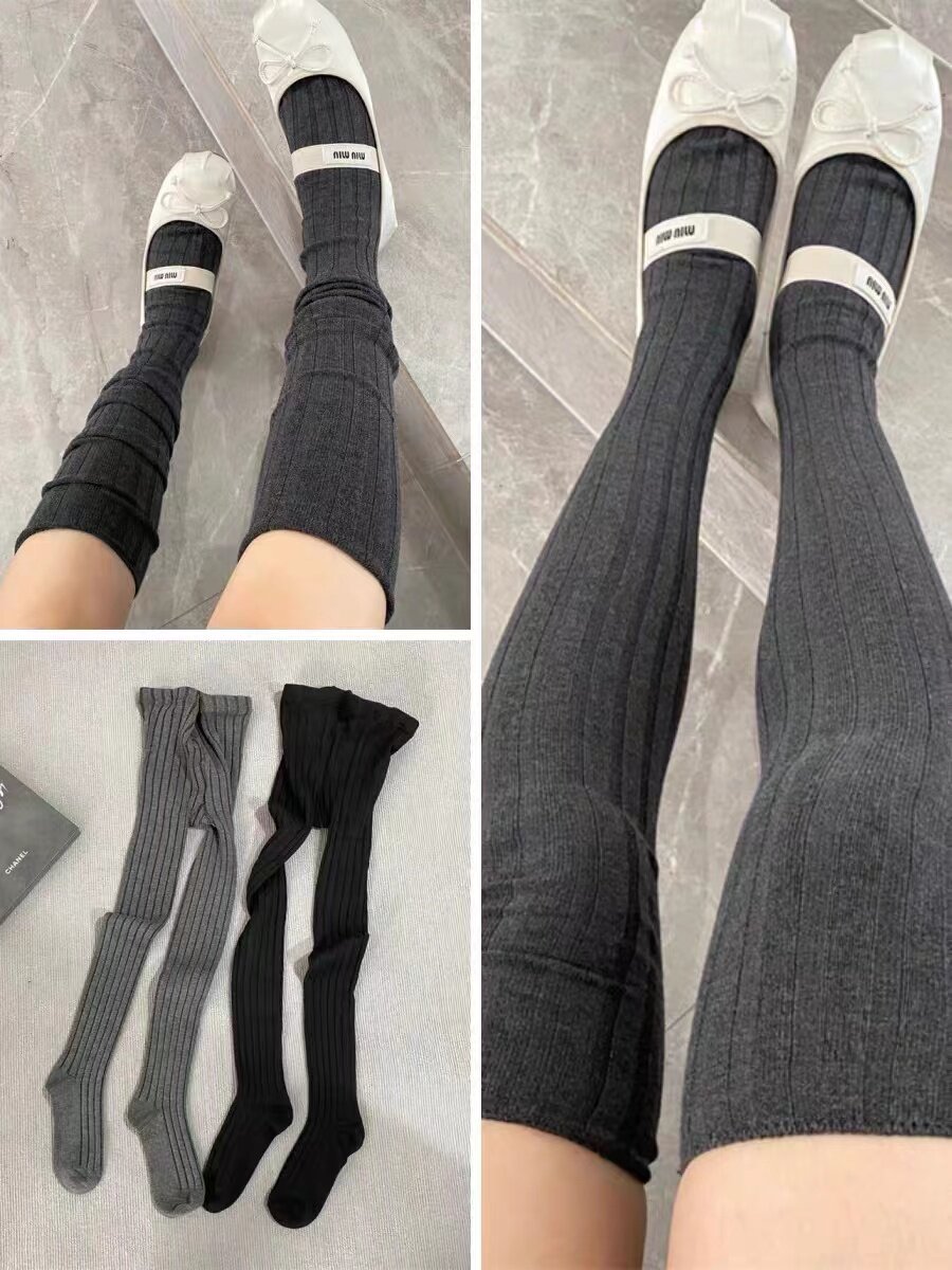 Han Nets Soft Glutinous Wool Wide Strips Long Socks Conjoined Pants Socks Over Knee Thighs Socks Slim Outside Wearing Underpants Warm Socks-Taobao