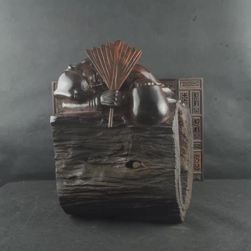 Red acid branch living Buddha Ji Gong wood carving weathered mahogany root carving Home living room entrance office decoration Housewarming ornaments