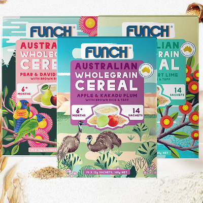 FUNCH进口宝宝高铁水果米粉多口味谷物婴儿糙米糊6个月辅食168g*3