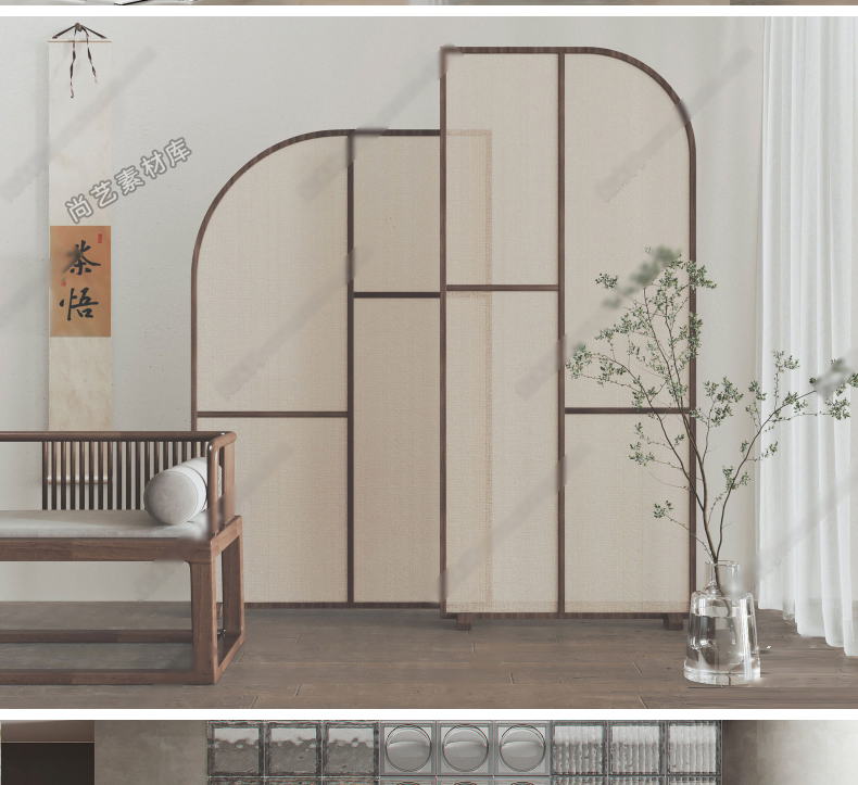 图片[19]-草图大师 现代玻璃屏风镂空玄关隔断中式禅意枯木枯枝树干 SU模型-cg男孩