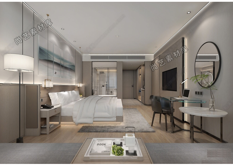 图片[4]-草图大师 现代轻奢酒店民宿客房套房标准间单双人床位客房 SU模型-cg男孩