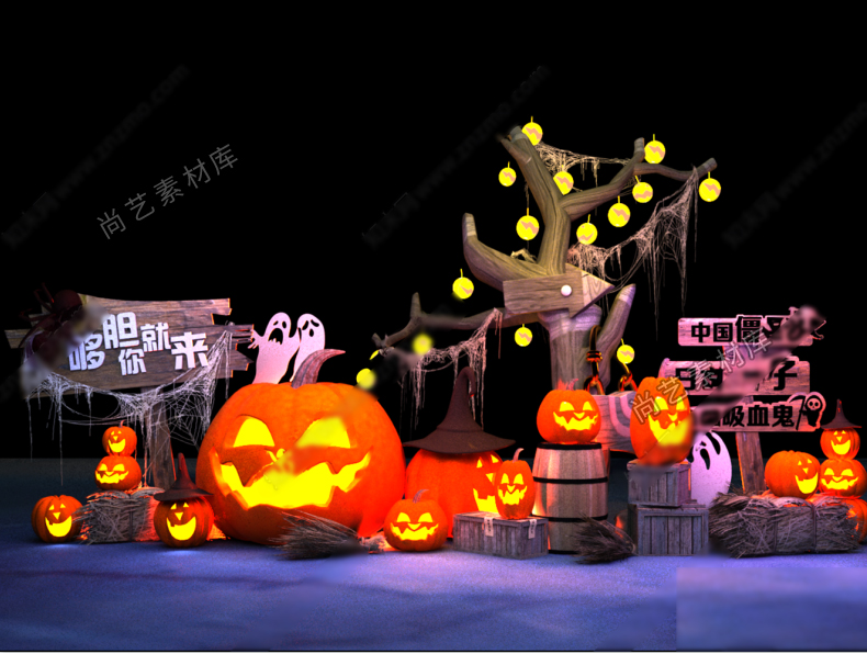 图片[2]-现代万圣节商业美陈su模型网红万圣节活动主题美陈南瓜灯草图大师-cg男孩