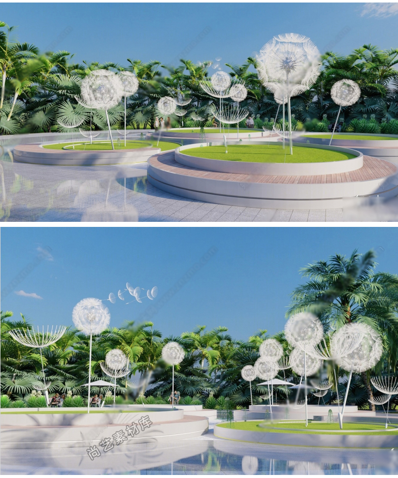 图片[9]-花瓣主题构架艺术装置SU模型树叶户外廊架休息区创意座椅草图大师-cg男孩